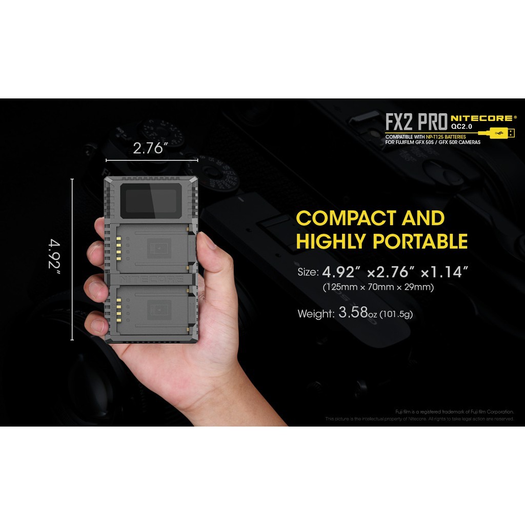 Nitecore FX2 PRO Dual slot USB Travel Charger (For Fujifilm NP-T125)