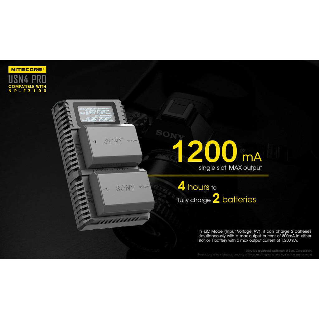Nitecore USN4 PRO Dual-Slot USB Travel Charger (For Sony NP-FZ100)