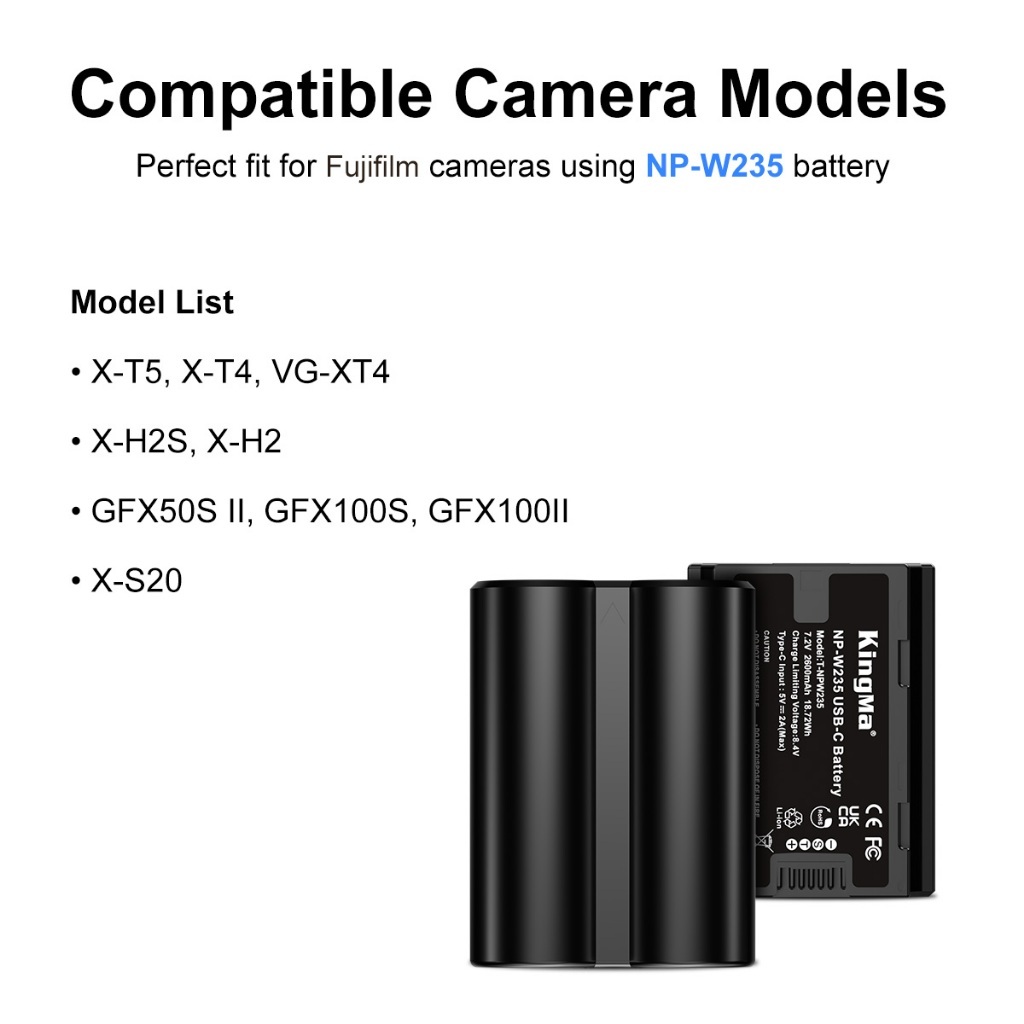 KingMa NP-W235 2600mAh Battery / Battery with Type-C Port / 2400mAh Battery Charger Kit