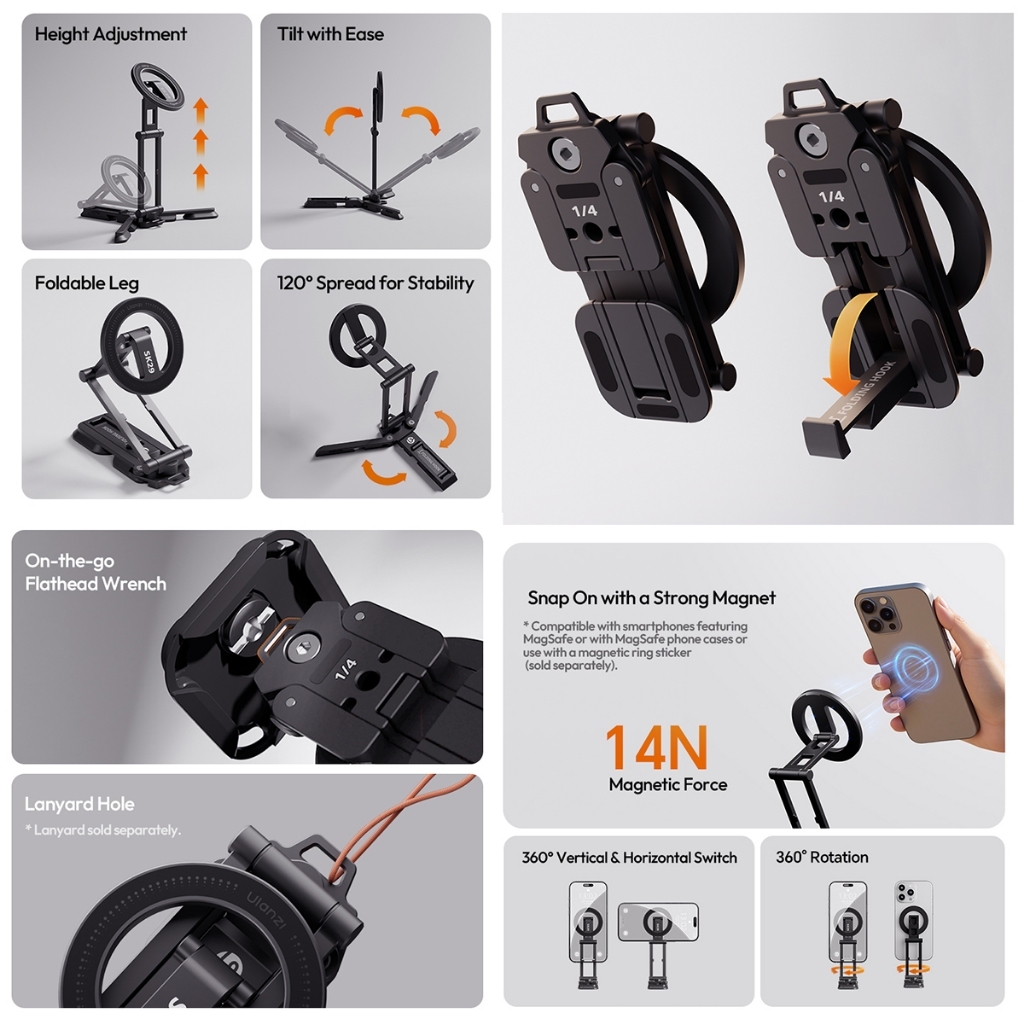 Ulanzi SK29 Foldable Phone Stand (Magnetic M101 / Clamp M100)