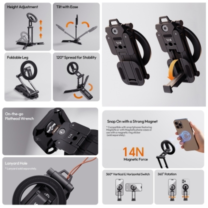 Ulanzi SK29 Foldable Phone Stand (Magnetic M101 / Clamp M100)