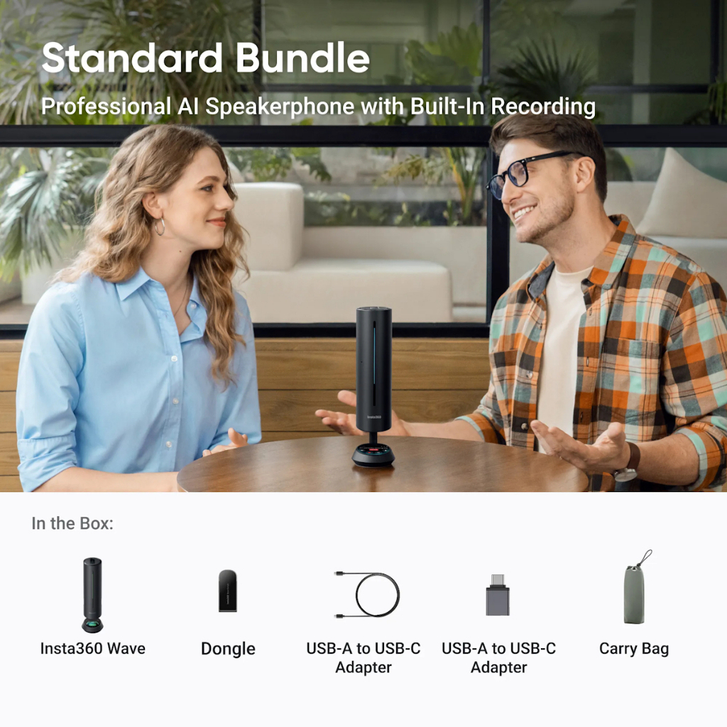 Insta360 Wave Professional Speakerphone with AI Recording Suite (Graphite Black / Arctic White)