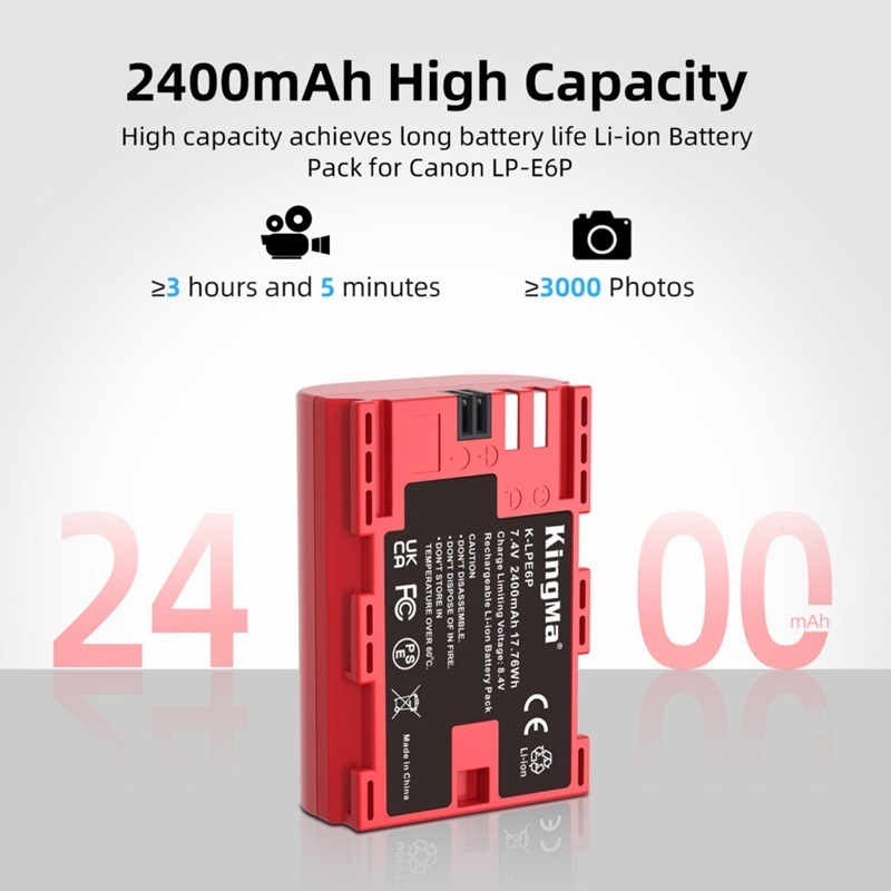 KingMa LP-E6P 2400mAh Battery / 2600mAh Battery with Type-C Port / Charger Kit (For Canon R5 / R5 II / R6 / R6 II / R7)