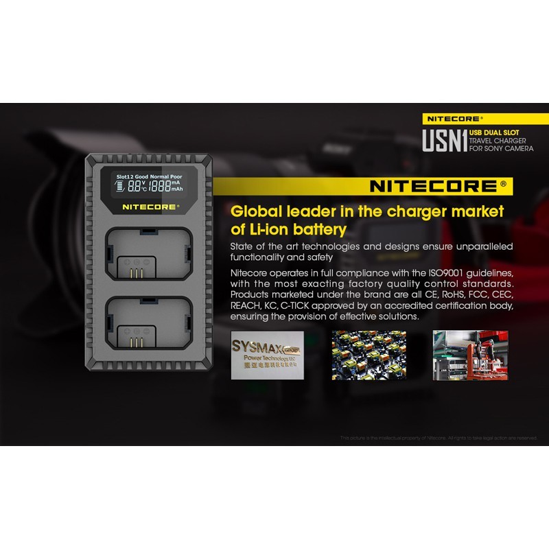 Nitecore USN1 Dual-Slot USB Travel Charger (For Sony NP-FW50)
