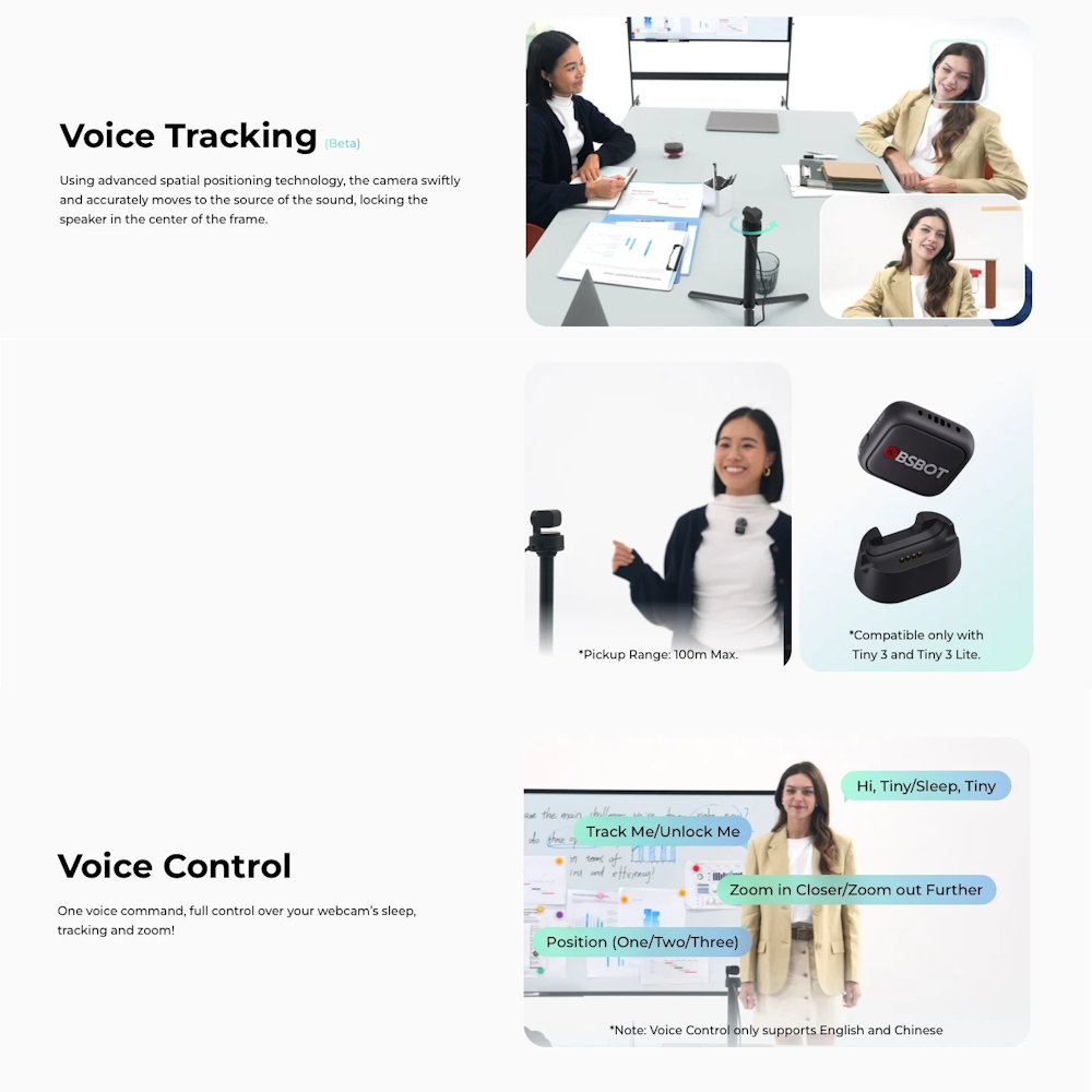 OBSBOT Tiny 3 Lite AI-Powered PTZ 4K Webcam