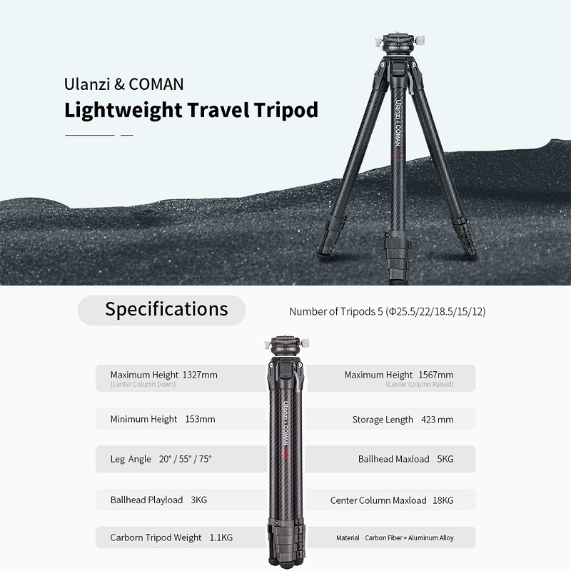 Ulanzi & COMAN Zero-Y Travel Tripod (Zero Y Carbon Fibre / Fiber)