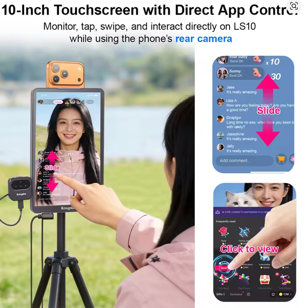 KingMa LS10 10.1” Touchscreen Live Stream Selfie Monitor (USB-C Touch Screen Monitor For Smartphone)