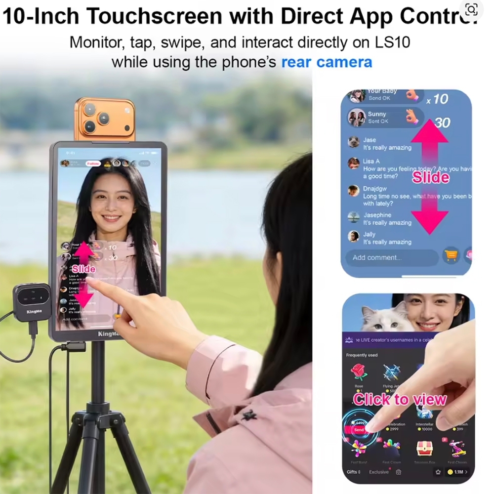 KingMa LS10 10.1” Touchscreen Live Stream Selfie Monitor (USB-C Touch Screen Monitor For Smartphone)