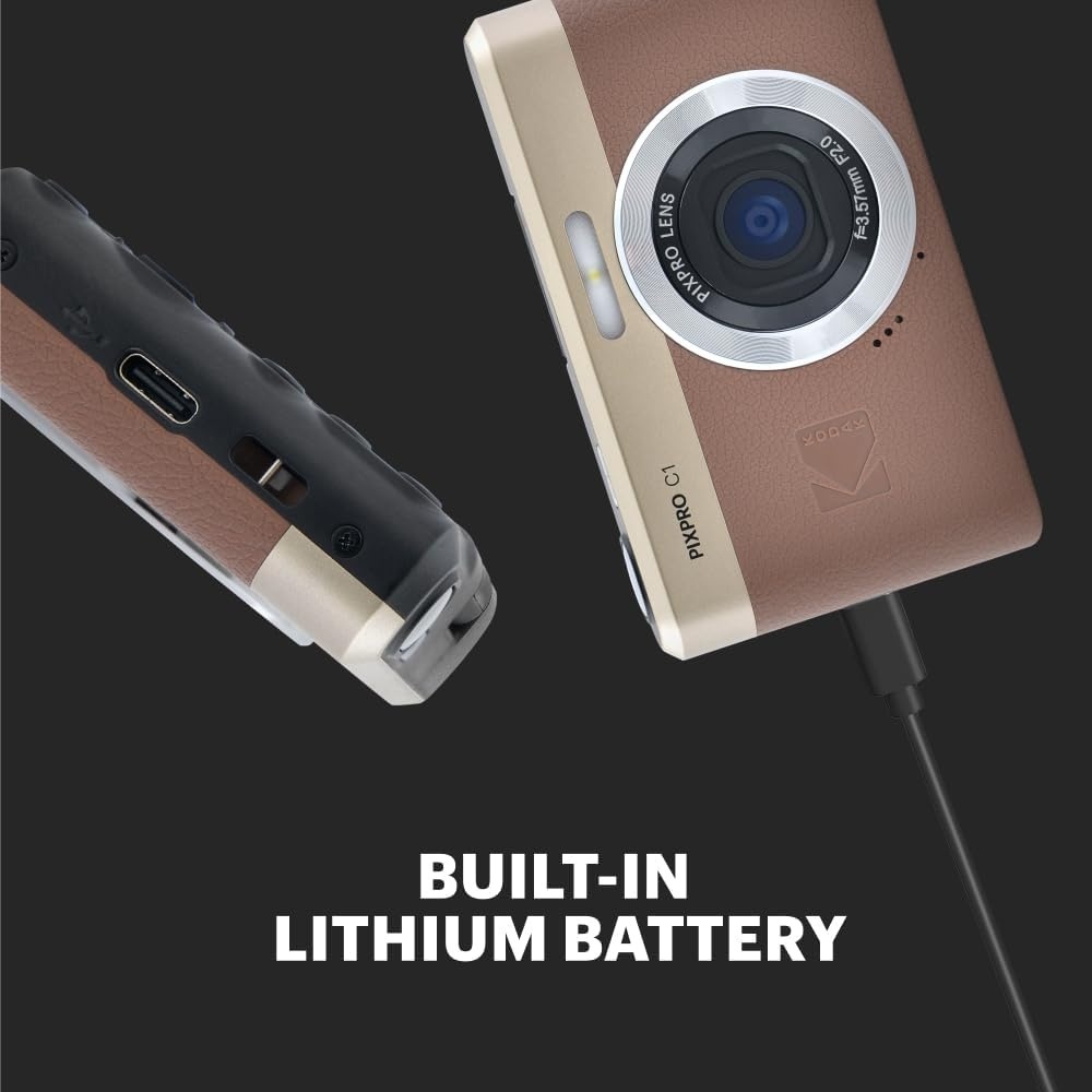 Kodak PIXPRO C1 Compact Digital Camera (Black / Brown / Tan)