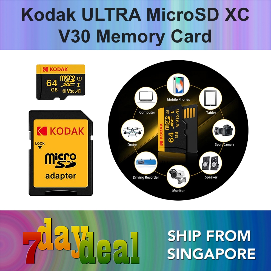 Kodak ULTRA 64GB MicroSD XC UHS-1 Class 10 U3 V30 Memory Card (For Camera / Drone / Dash Cam / Webcam / Phone / Tablet)