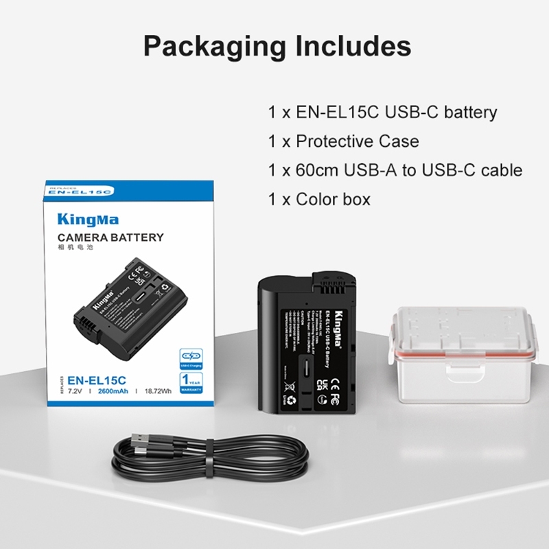 KingMa EN-EL15C Battery with Type-C Port (For Nikon Z5 / Z6 / Z6II / Z6III / Z7 / Z7II / Z8 / Zf etc)
