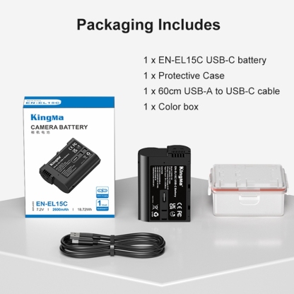 KingMa EN-EL15C Battery with Type-C Port (For Nikon Z5 / Z6 / Z6II / Z6III / Z7 / Z7II / Z8 / Zf etc)