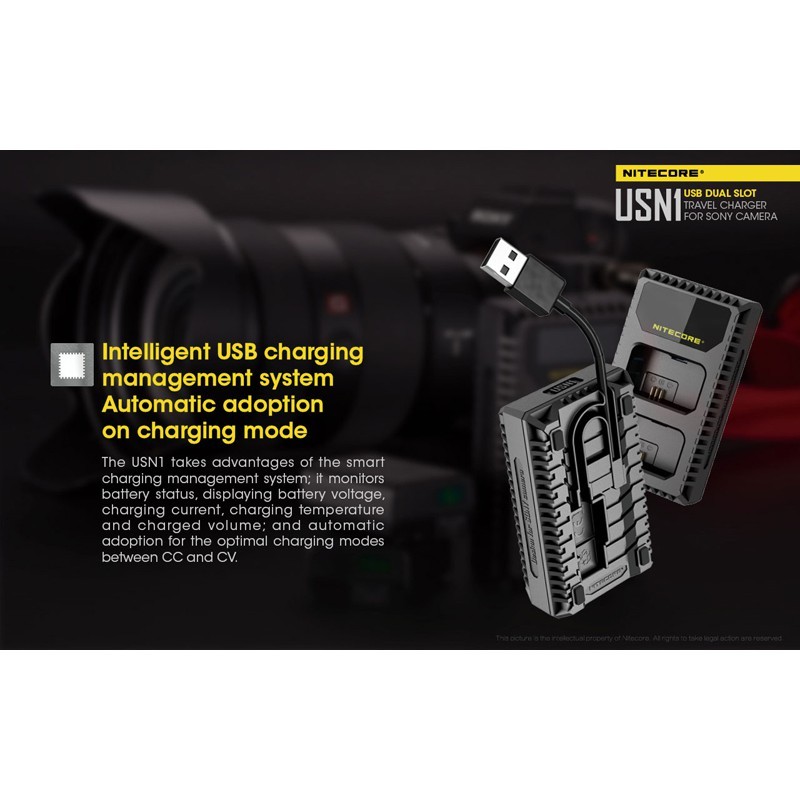 Nitecore USN1 Dual-Slot USB Travel Charger (For Sony NP-FW50)
