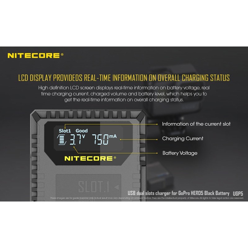 Nitecore UGP5 Dual-Slot USB Travel Battery Charger (For GoPro Hero 8, 7 Black, 6 and 5)