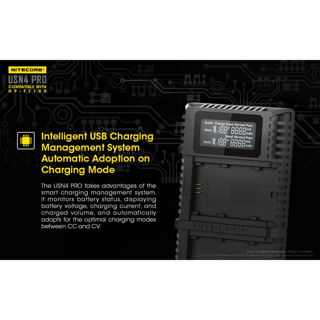 Nitecore USN4 PRO Dual-Slot USB Travel Charger (For Sony NP-FZ100)