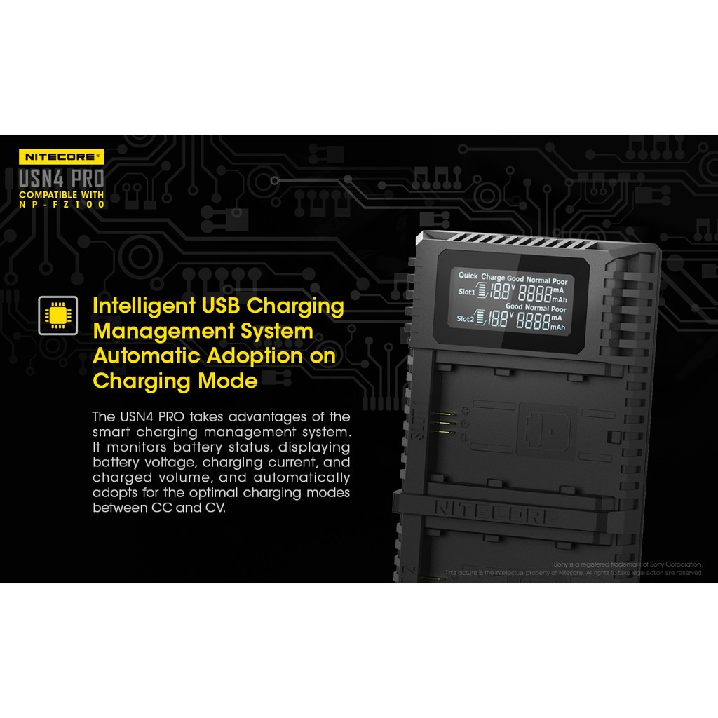 Nitecore USN4 PRO Dual-Slot USB Travel Charger (For Sony NP-FZ100)