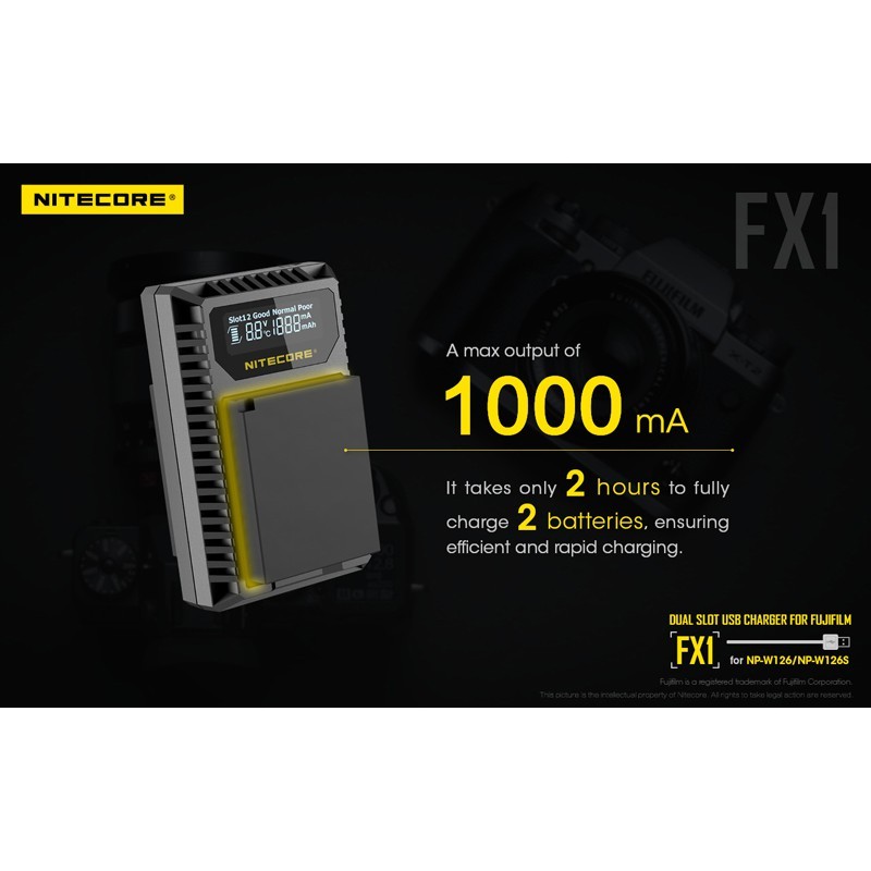 Nitecore FX1 Dual-Slot USB Travel Charger (For Fujifilm NP-W126 Battery)