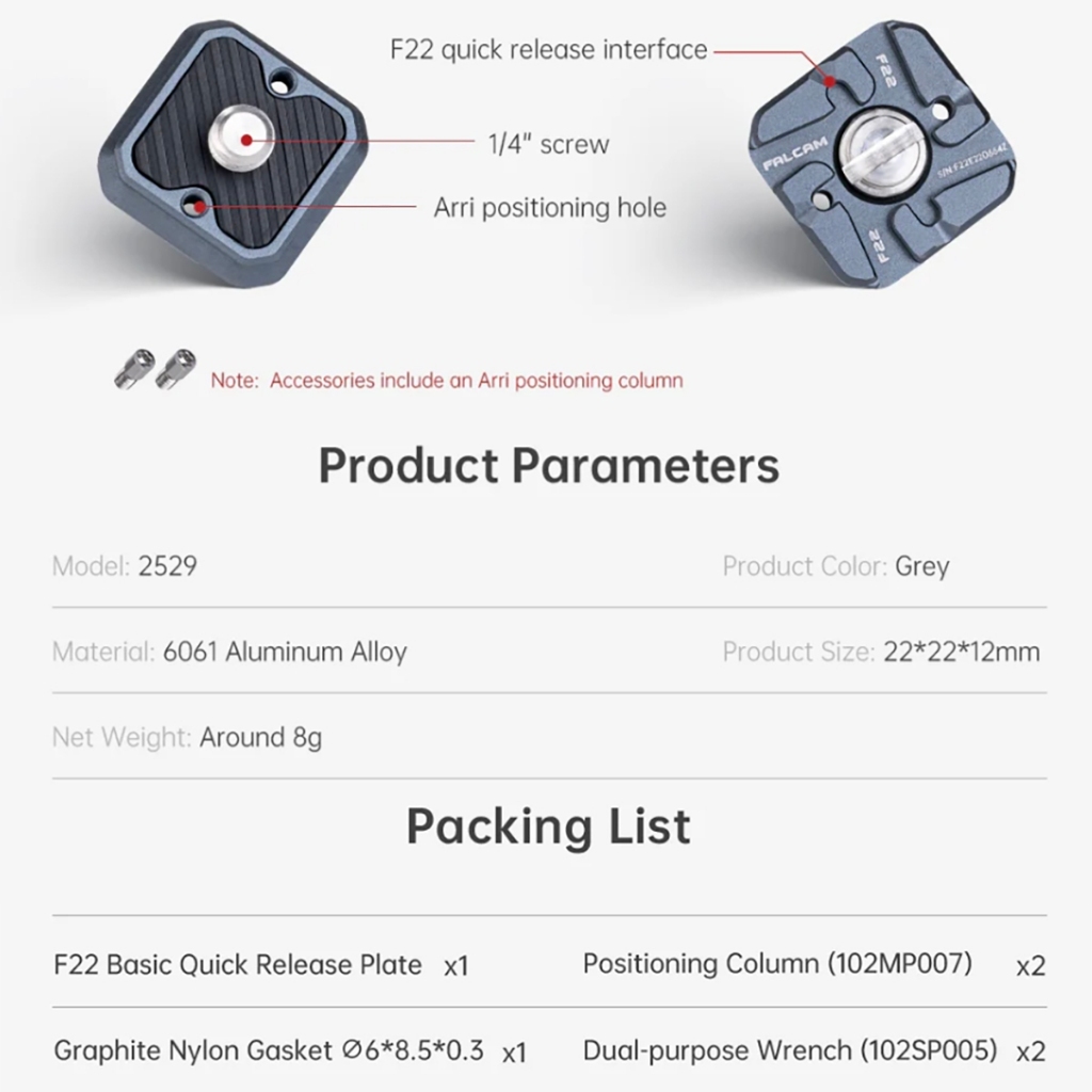 FALCAM F22 Quick Release System (Plate / Thread Adapter V2) - Arca Swiss Compatible