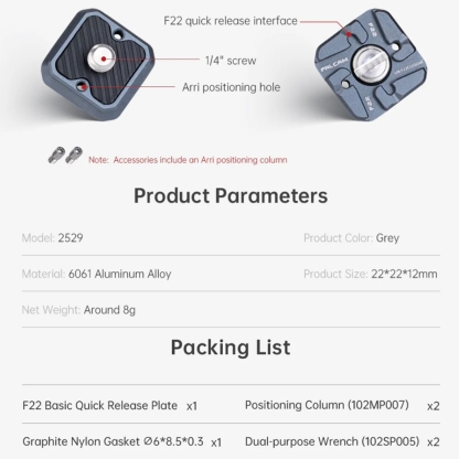 FALCAM F22 Quick Release System (Plate / Thread Adapter V2) - Arca Swiss Compatible