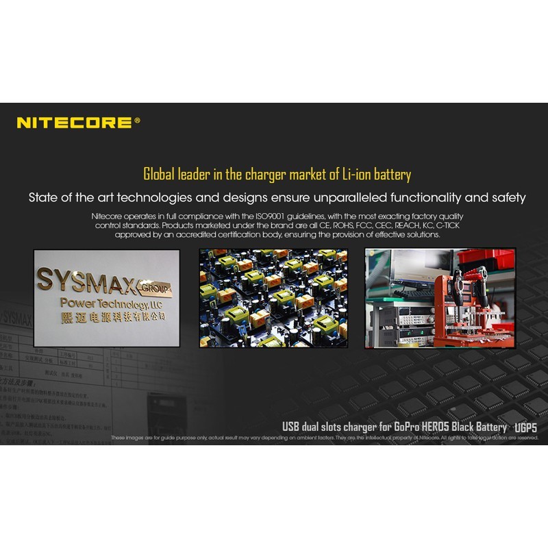 Nitecore UGP5 Dual-Slot USB Travel Battery Charger (For GoPro Hero 8, 7 Black, 6 and 5)