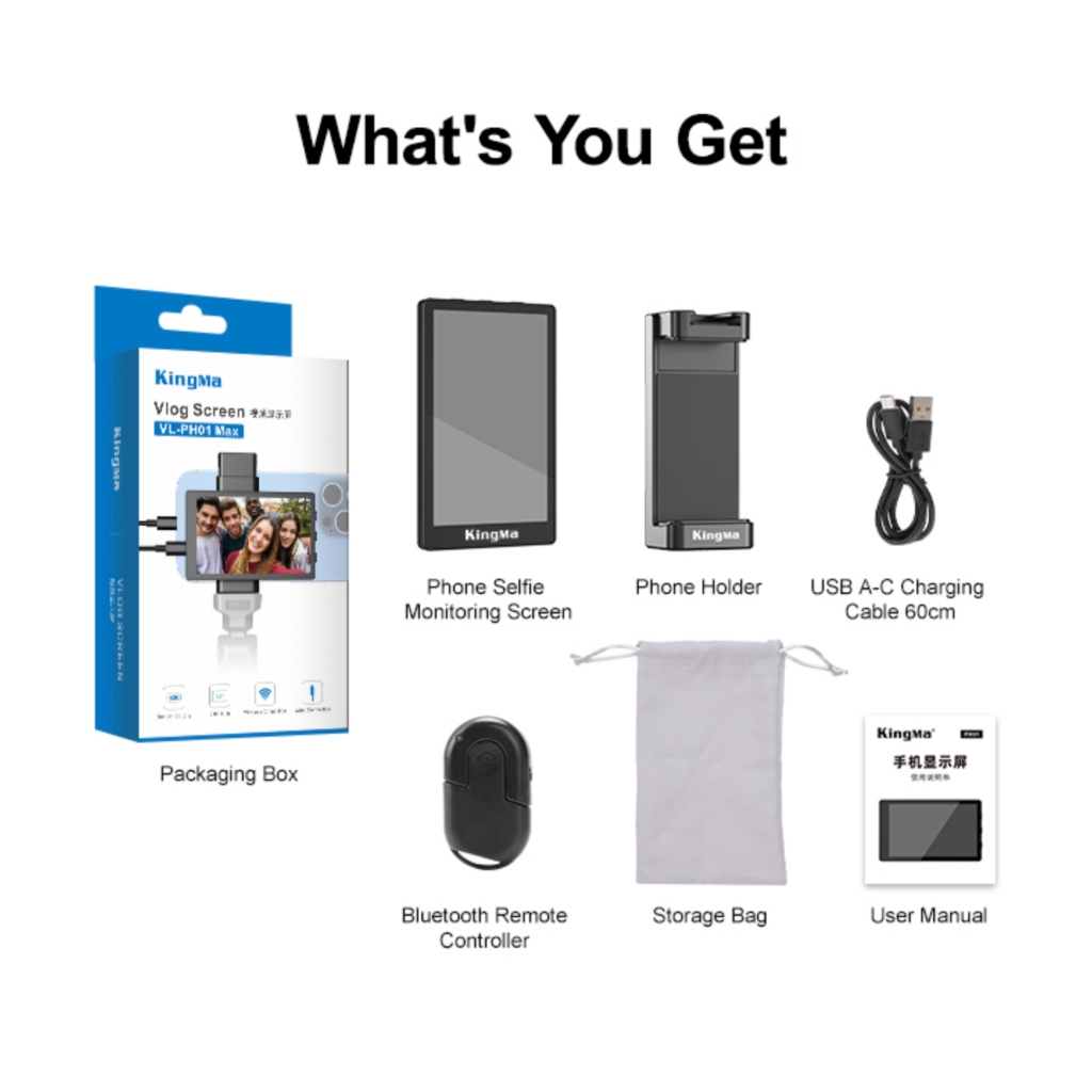KingMa VL-PH01 / VL-PH02 Max Magnetic Live Streaming Vlog Selfie Monitor Screen (Black)