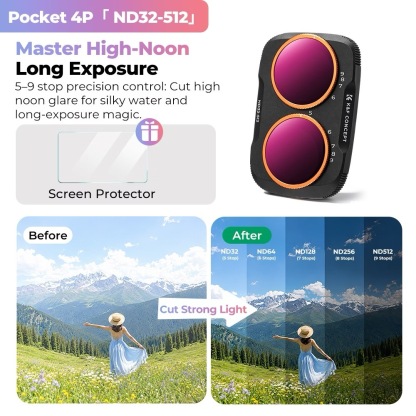 K&F UV / CPL / Black Mist / ND2-32 / ND32-512 / Anti-Light Pollution / Wide Angle Filter (For Dji Pocket 4P)