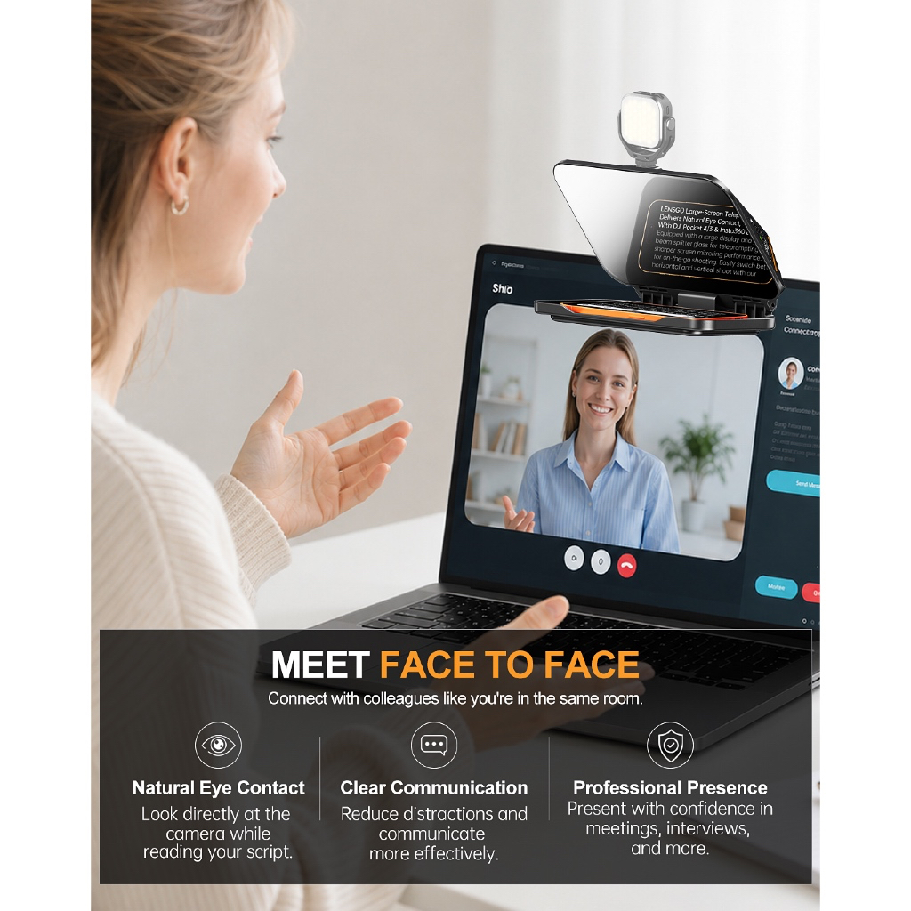 LENSGO TCQI 8 Teleprompter (For DJI Pocket 3 / 4 and Laptop)