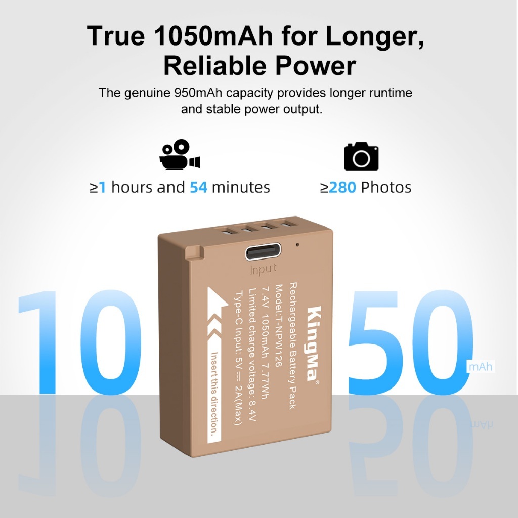 KingMa NP-W126 Battery / Battery with Type-C Port (For Fujifilm)