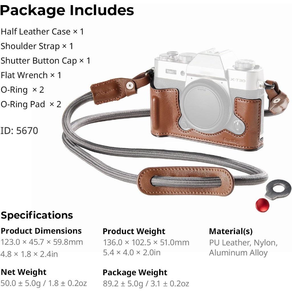SmallRig Leather Half Case Kit For Fuji X-T30 III / X-T30 II / X-T30 (Black 5669 / Brown 5670)-7daydeal