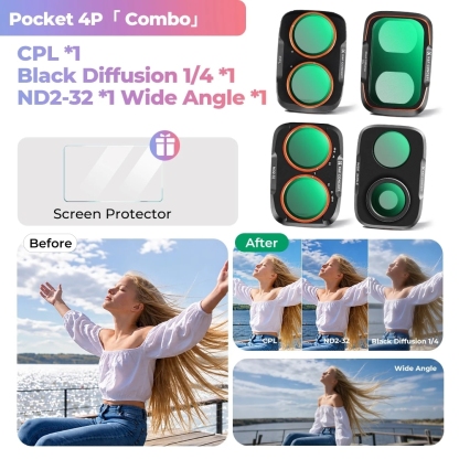 K&F UV / CPL / Black Mist / ND2-32 / ND32-512 / Anti-Light Pollution / Wide Angle Filter (For Dji Pocket 4P)
