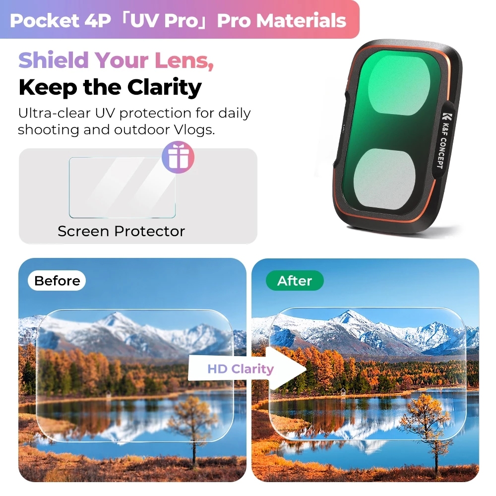 K&F UV / CPL / Black Mist / ND2-32 / ND32-512 / Anti-Light Pollution / Wide Angle Filter (For Dji Pocket 4P)