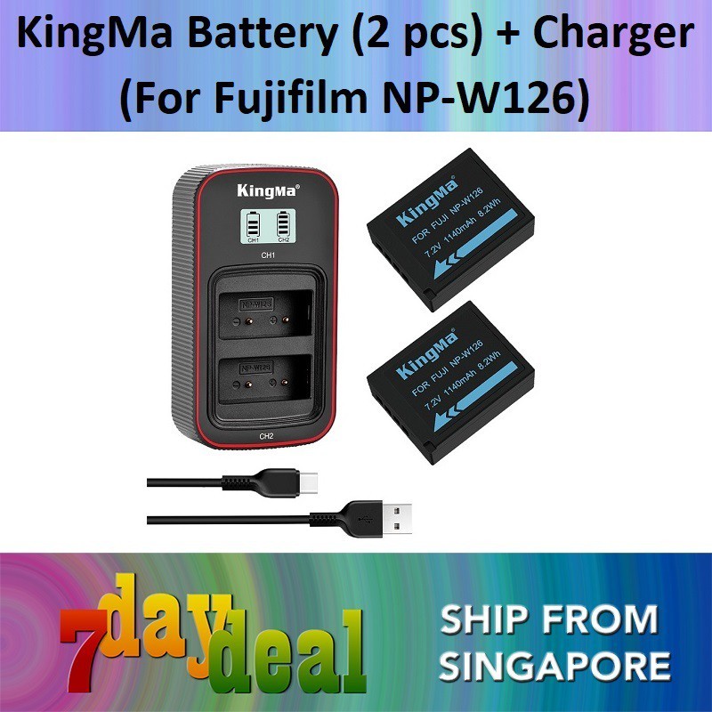 KingMa NP-W126 Battery (2 pcs) + Dual Slot USB LCD Charger Kit (For Fu