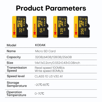 Kodak ULTRA 64GB MicroSD XC UHS-1 Class 10 U3 V30 Memory Card (For Camera / Drone / Dash Cam / Webcam / Phone / Tablet)