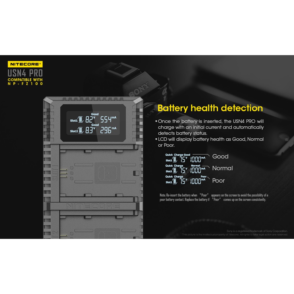 Nitecore USN4 PRO Dual-Slot USB Travel Charger (For Sony NP-FZ100)