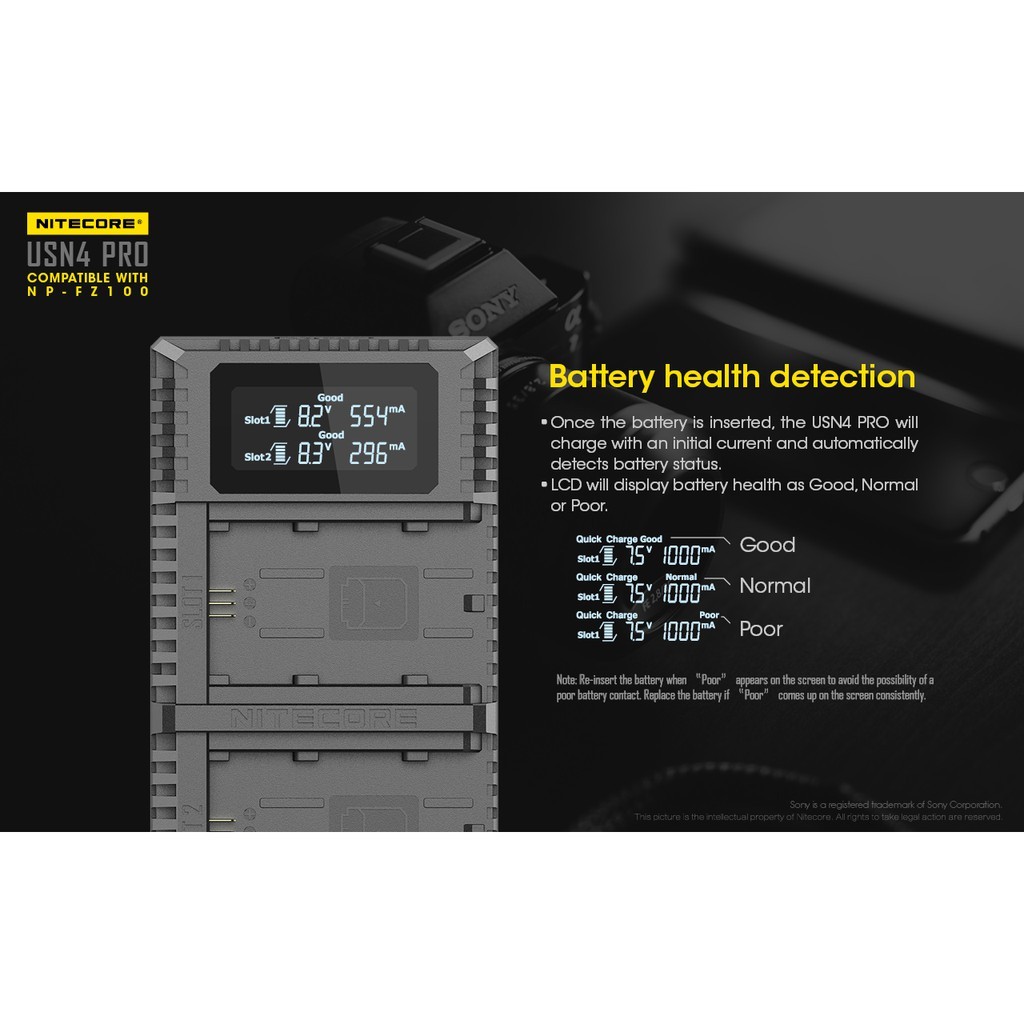 Nitecore USN4 PRO Dual-Slot USB Travel Charger (For Sony NP-FZ100)