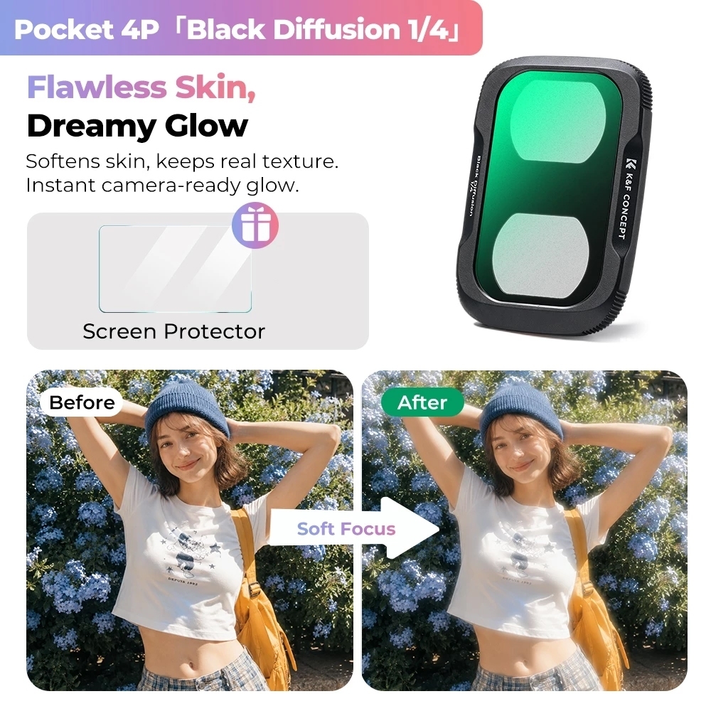 K&F UV / CPL / Black Mist / ND2-32 / ND32-512 / Anti-Light Pollution / Wide Angle Filter (For Dji Pocket 4P)