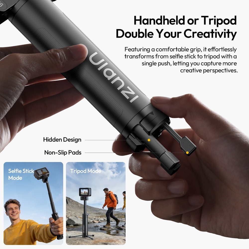 Ulanzi MT98 Foldable Invisible Selfie Stick With Mini Tripod for 360 Camera / Action Camera (S054)