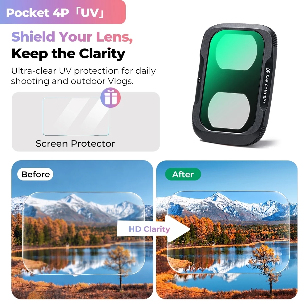 K&F UV / CPL / Black Mist / ND2-32 / ND32-512 / Anti-Light Pollution / Wide Angle Filter (For Dji Pocket 4P)