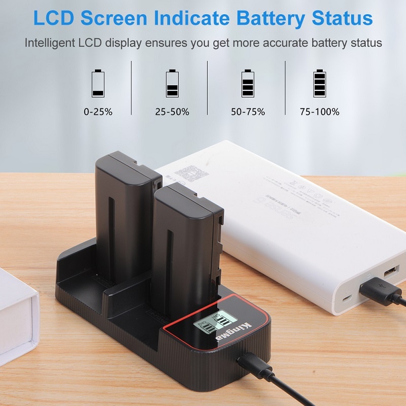 KingMa NP-F550 Battery (2 pcs) + Dual Slot USB LCD Charger Kit (For Sony)