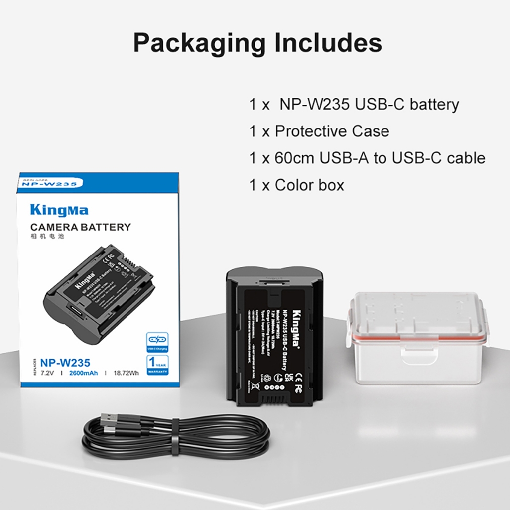 KingMa NP-W235 2600mAh Battery / Battery with Type-C Port / 2400mAh Battery Charger Kit