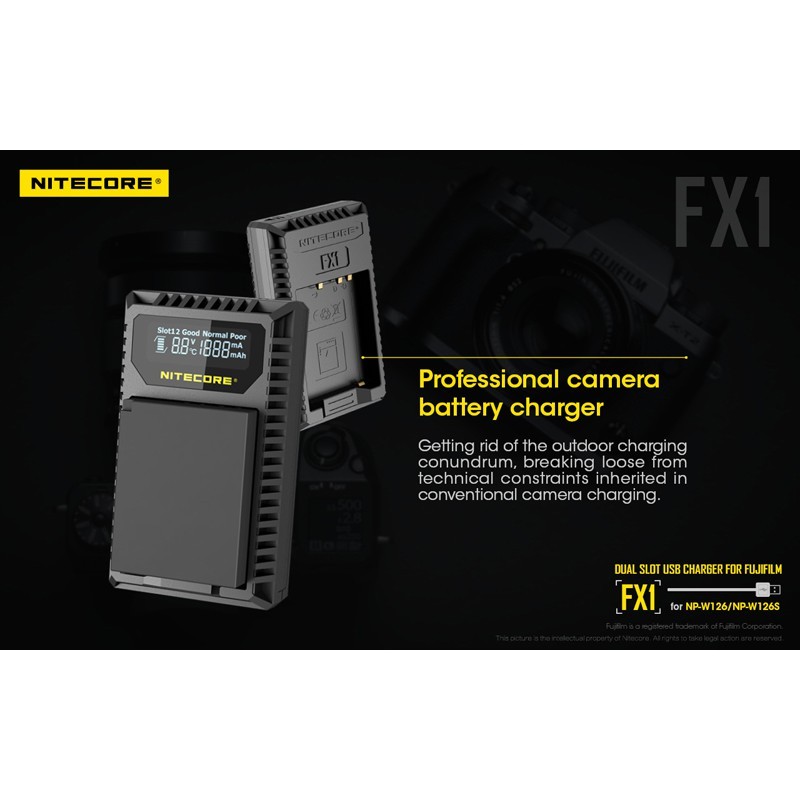 Nitecore FX1 Dual-Slot USB Travel Charger (For Fujifilm NP-W126 Battery)