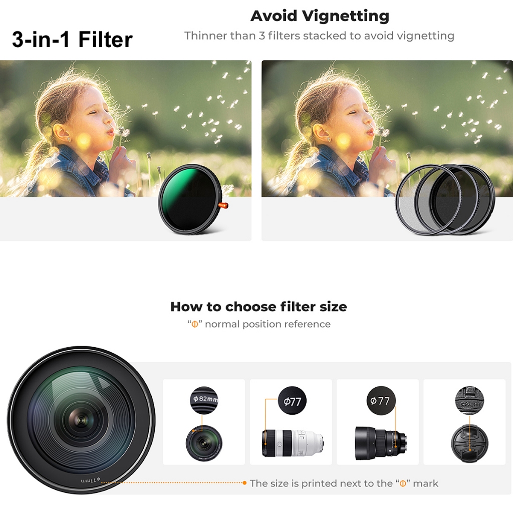 K&F Nano-X / Nano-C 3-in-1 Variable ND2-32 + CPL + Black Pro Mist 1/4 Diffusion Lens Filter