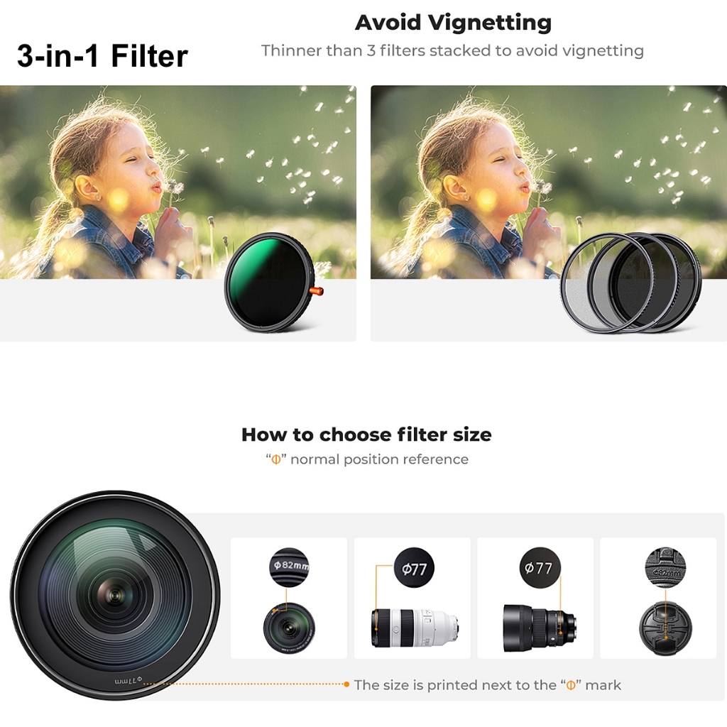 K&F Nano-X / Nano-C 3-in-1 Variable ND2-32 + CPL + Black Pro Mist 1/4 Diffusion Lens Filter