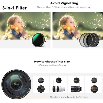 K&F Nano-X / Nano-C 3-in-1 Variable ND2-32 + CPL + Black Pro Mist 1/4 Diffusion Lens Filter