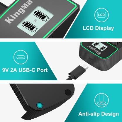 KingMa NP-F750 Battery (2 pcs) + Dual Slot USB PD3.0 Fast Charger Kit (For Sony)