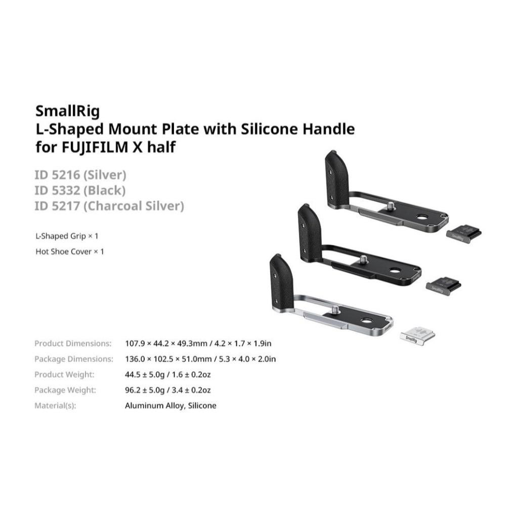 SmallRig L-Shape Mount Plate with Silicone Handle for Fujifilm X half Camera (Black / Charcoal Silver / Silver)