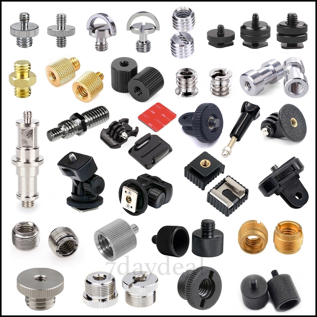 HoliCRAFT Screw and Adapter (1/4", 3/8", 5/8", Male, Female, Coldshoe, Hotshoe, Spigot, Action Camera Helmet Mount)