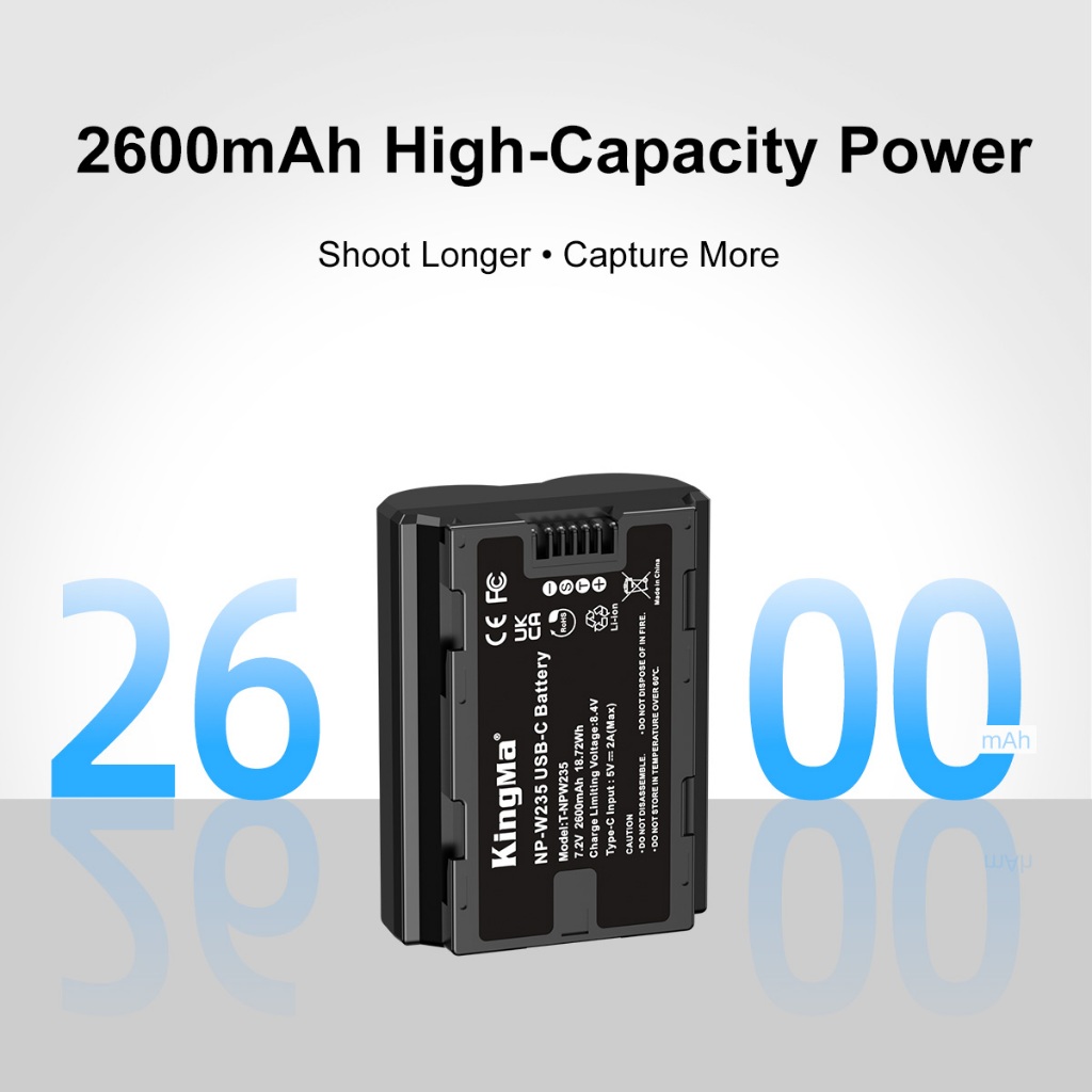 KingMa NP-W235 2600mAh Battery / Battery with Type-C Port / 2400mAh Battery Charger Kit