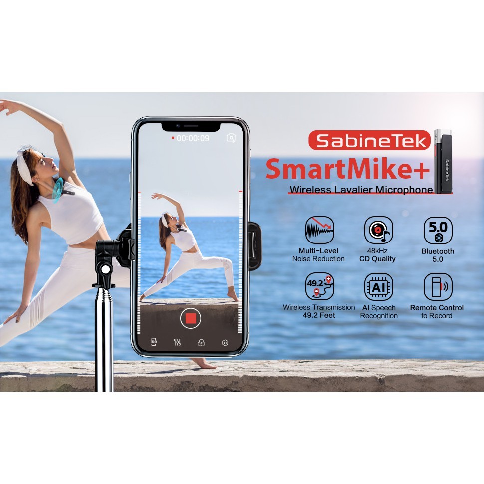 SabineTek SmartMike+ Bluetooth Wireless Microphone (For Smartphone, desktop or laptop Computer)