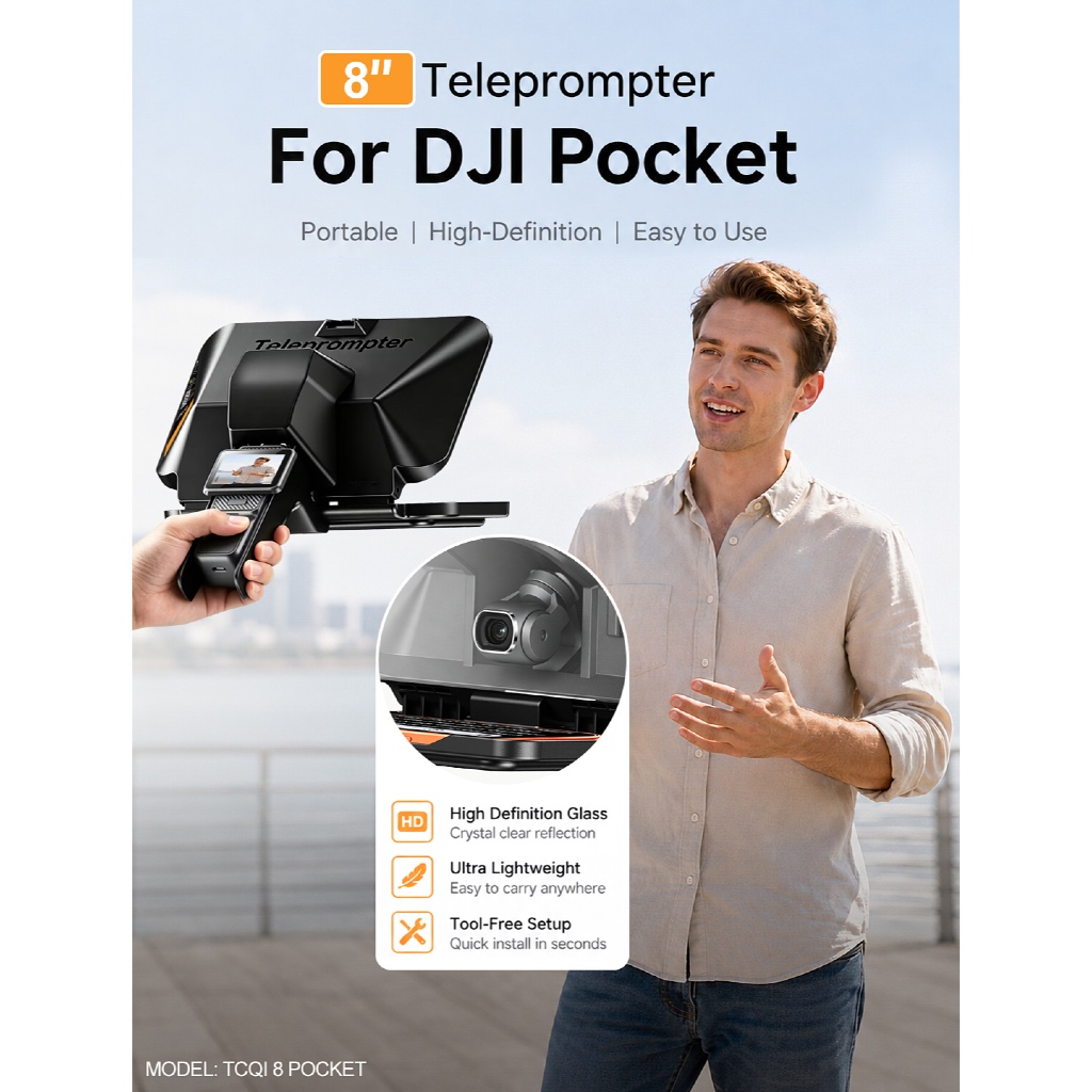 LENSGO TCQI 8 Teleprompter (For DJI Pocket 3 / 4 and Laptop)